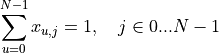 \sum_{u=0}^{N-1}x_{u,j}=1, \quad j \in 0...N-1